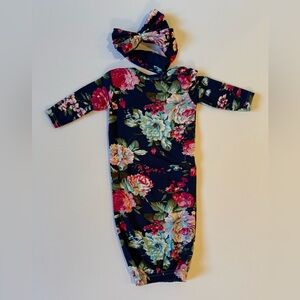 Little Love Boutique Floral Gown with Matching Headband 0-3M EUC